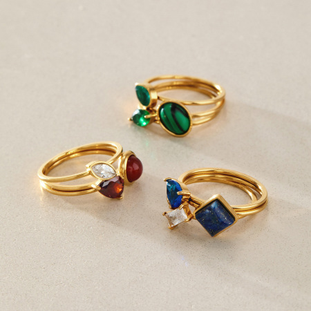 Ensembles De Bagues Pour Femmes En Acier Inoxydable Étanche, Couleur Or, En Forme De Goutte Et D'Ellipse, Serties De Zircon Naturel. 2