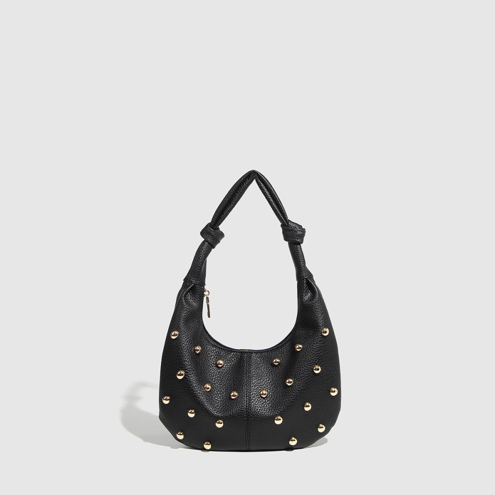 Sacs Bandoulière Femme Style Décontracté Avec Rivets En Métal Et Clous, Couleur Unie, En Pu. 