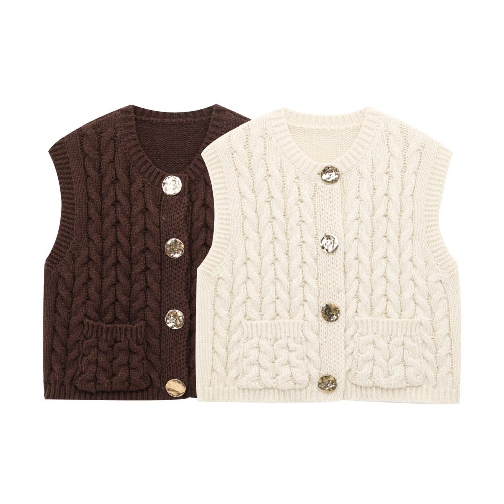 Gilet Droit En Maille Unie Rétro À Boutons Image3