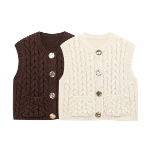 Gilet Droit En Maille Unie Rétro À Boutons h5 Image3