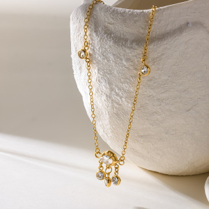 Colliers Pendentifs Pour Femmes, Collection Simple, Style Décontracté, Forme Ellipse, En Acier Inoxydable, Couleur Or, Avec Zircon, Étanches. h5 Image3