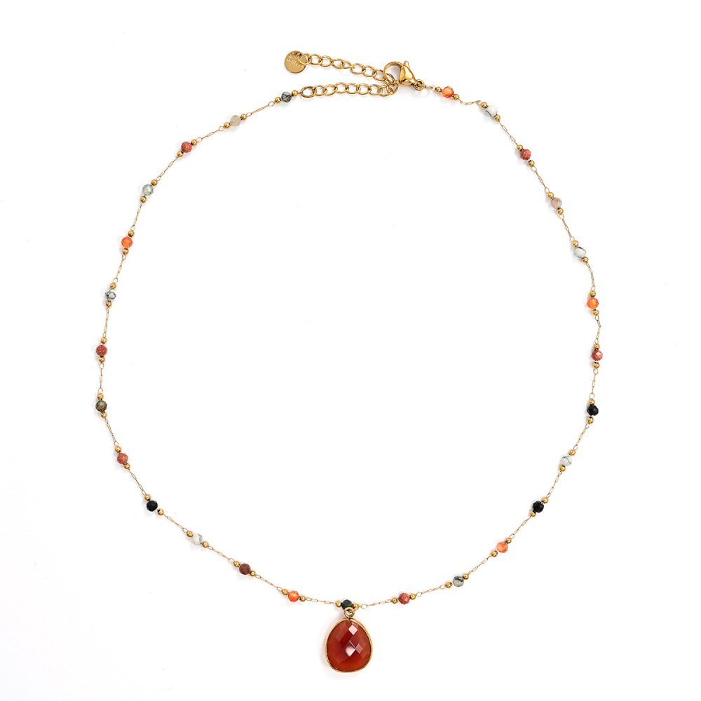 Colliers Pendentifs Pour Femmes En Acier Inoxydable, Pierre Naturelle, Couleur Or, Perles Daily Droplet De La Série Classique Image5