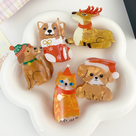 Collection Simple - Mignonnes Figurines D'Animaux De Dessin Animé Pour Noël - Griffes À Cheveux Acryliques