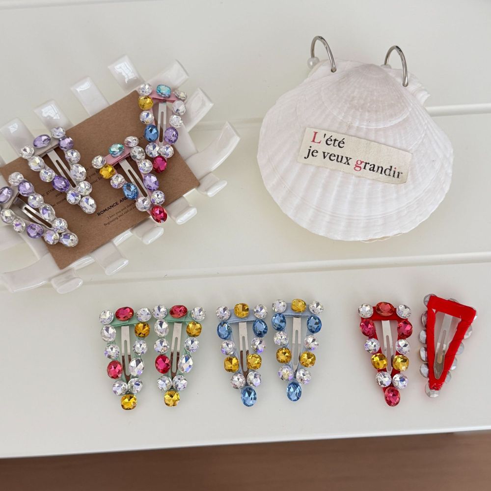 Pinces À Cheveux En Strass Triangulaires Multicolores De La Série Rétro Luxueuse Image4