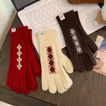 Gants Pour Femmes En Polyester Tissé À Carreaux Rétro Multicolores De La Série Simple 2