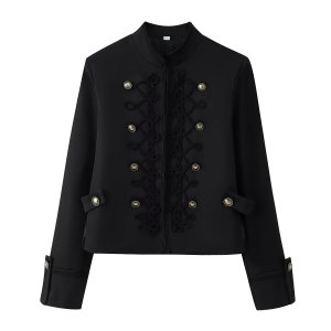 Vestes Et Manteaux Courts Rétro Élégants Et Polyvalents À Col Montant Et Nœud Papillon h5 