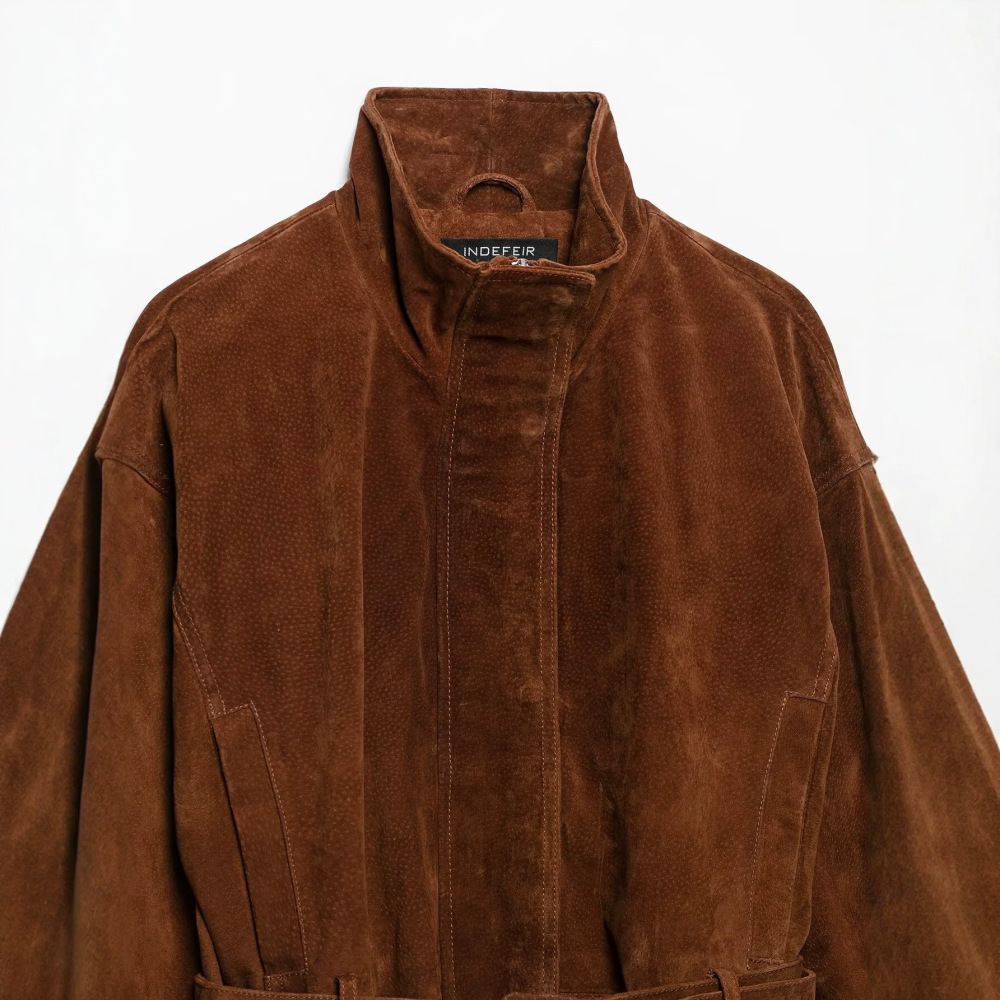 Vestes Et Manteaux Rétro Unis À Boutons Et Ceinture, Style Droit Et Polyvalent, En Faux Daim. h5Image3