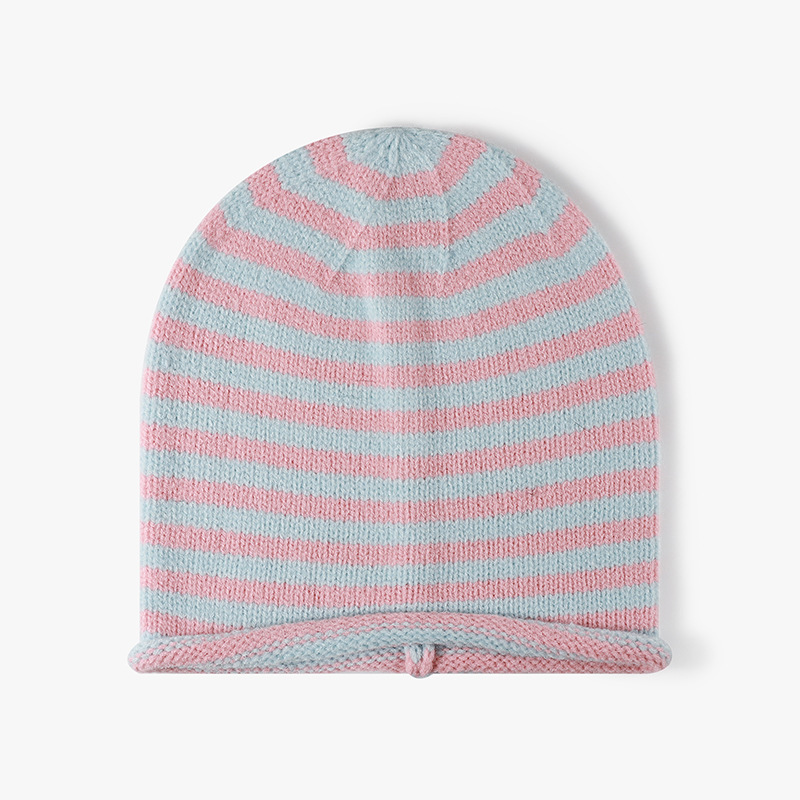 Bonnet Femme Simple Series À Rayures Décontractées Et Multicolores En Laine Et Polyester Mélangés 