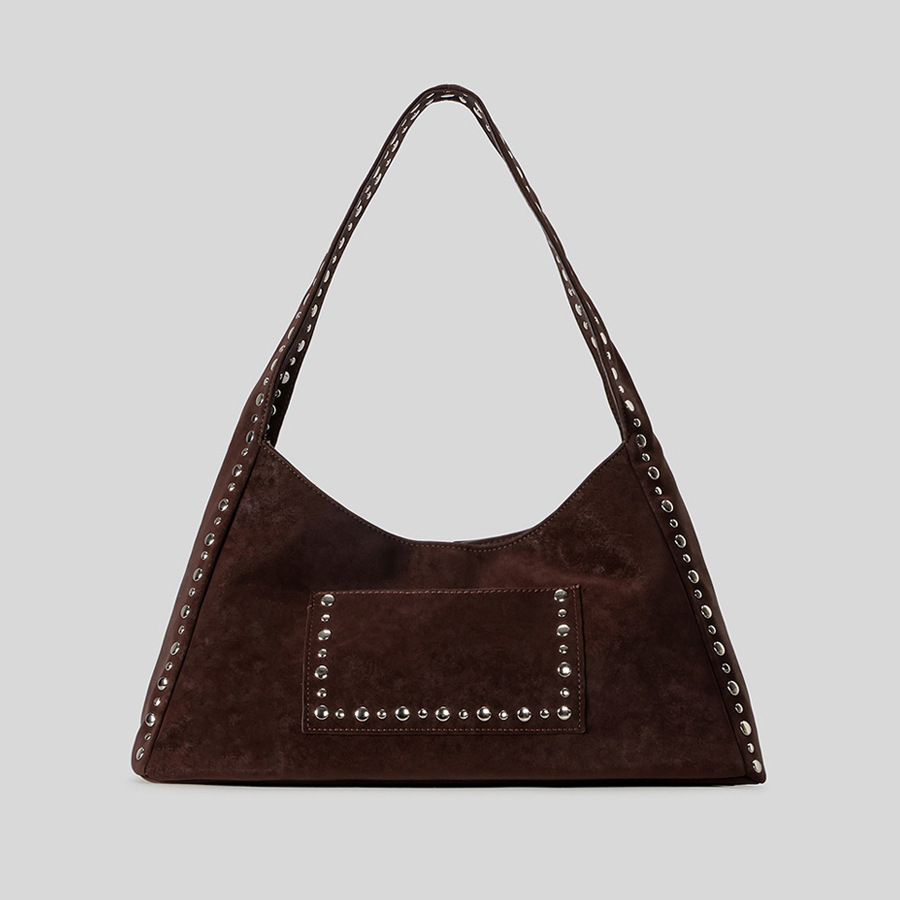 Sacs À Bandoulière Carrés Pour Femmes, Style Décontracté, Ornés De Clous Métalliques Et De Rivets En Daim Uni Image3