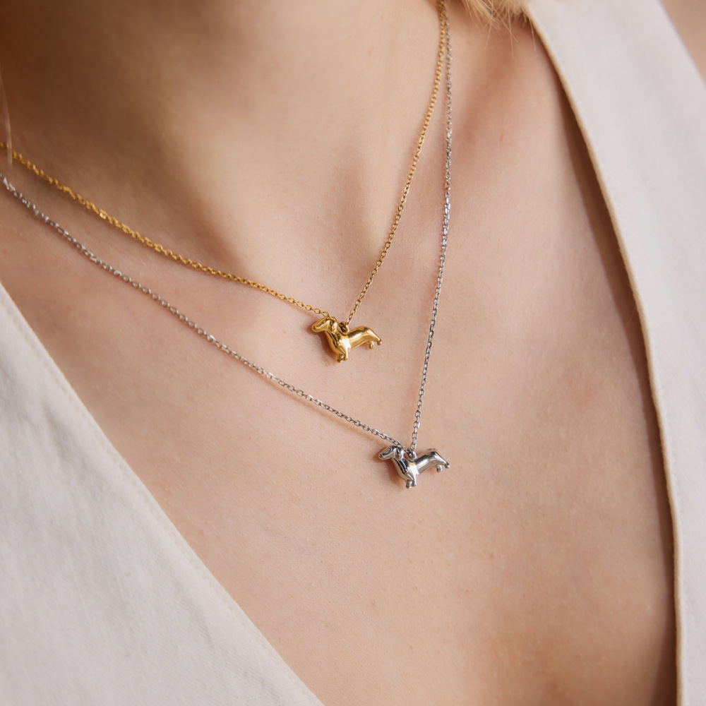 Colliers Pendentifs Pour Femmes En Acier Inoxydable, Couleur Or, En Forme De Teckel Image5