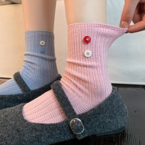 Chaussettes Mi-Mollet Basiques À Léger Rebond Pour Femmes, Couleur Unie h5 Image3