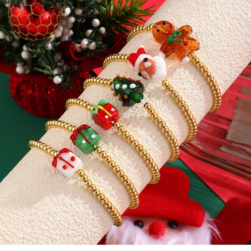 Bracelets De Perles De Noël Mignons Et Simples, Couleur Cuivre Et Or, Pour Femmes Image2
