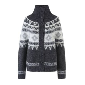 Gilet Cardigan Vintage Élégant En Maille Jacquard Fair Isle Avec Boutons En Corne h5 