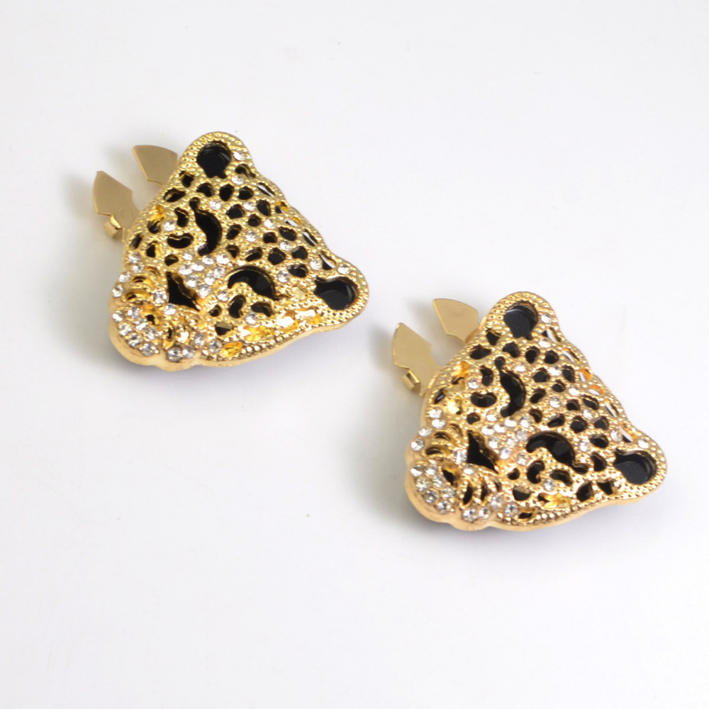 Boutons De Manchette De Luxe En Métal À Imprimé Léopard Rétro Et Strass Image4
