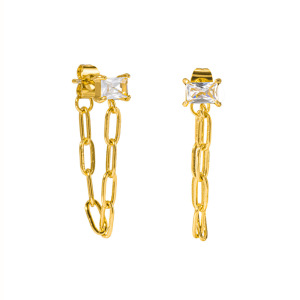 Boucles D'Oreilles Pendantes Pour Femme, Style Géométrique Romantique, En Acier Inoxydable Étanche, Couleur Or Et Zircon. h5 Image4
