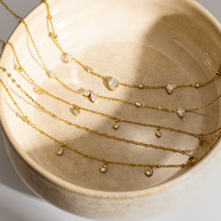 Colliers Pendentifs Pour Femmes En Forme De Cœur, En Acier Inoxydable Doré Et Strass