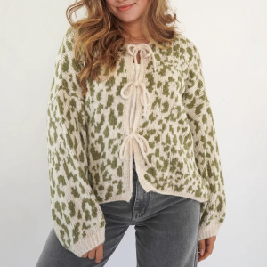Cardigan En Maille À Nouer, Imprimé Léopard Vintage, Style Et Couleurs Contrastées. h5 Image4