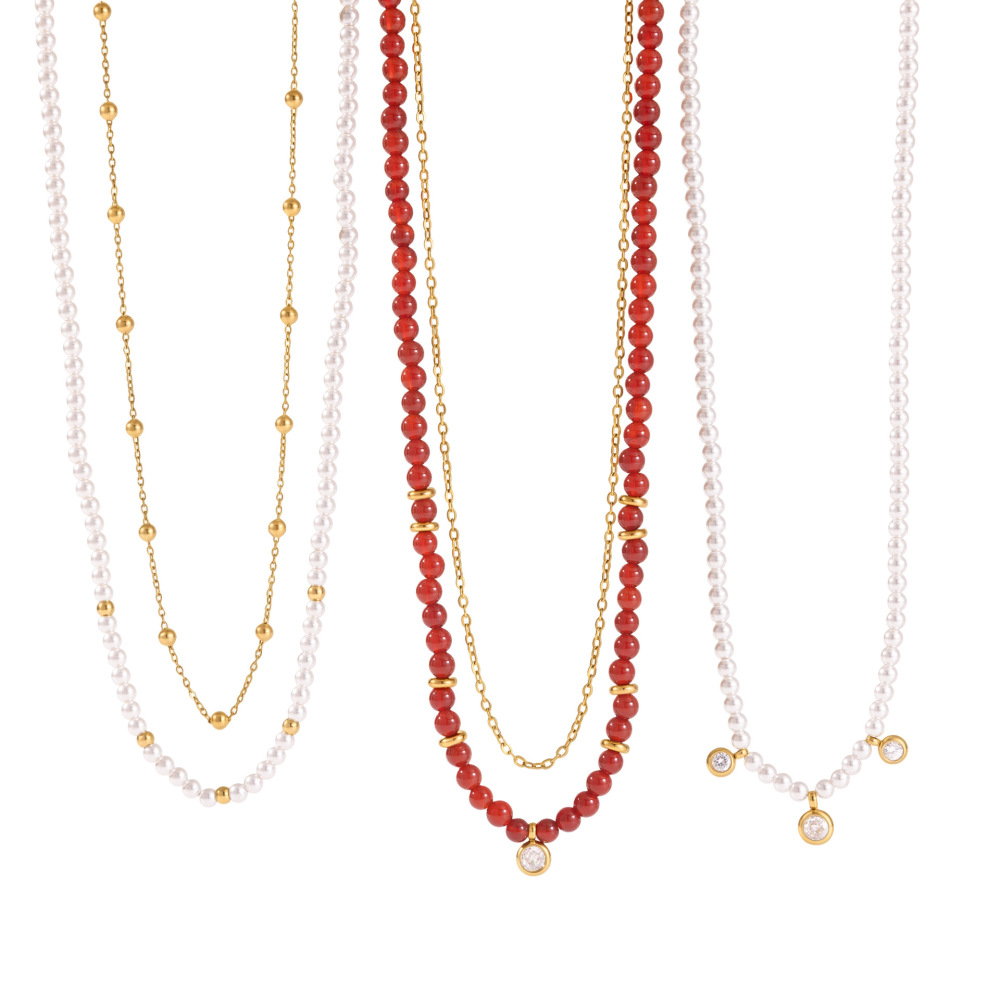 Colliers De Perles Rétro Romantiques En Acier Inoxydable, Couleur Or, Étanches, Pour Femmes h5Image5