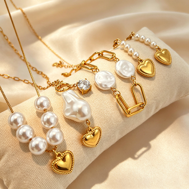 Ensembles De Bijoux Romantiques Classiques En Acier Inoxydable Imperméable Couleur Or, En Forme De Cœur Image3