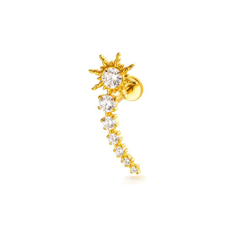 Boucles D'Oreilles Piercing Pour Femme, Forme Géométrique Simple, Alliage De Titane, Couleur Or, Zircon. Image6