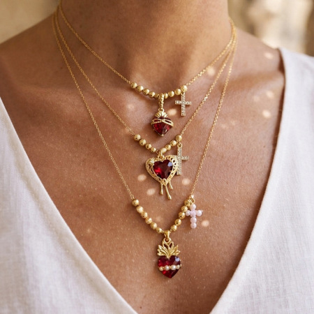 Colliers Pendentifs Pour Femmes En Forme De Cœur, Croix Et Zircon Couleur Cuivre Doré De La Collection Simple Series