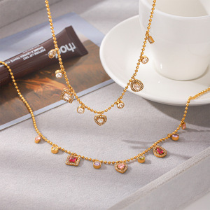 Colliers Pendentifs Pour Femmes En Forme De Cœur, En Acier Inoxydable Étanche, Couleur Or Et Zircon. h5 Image4