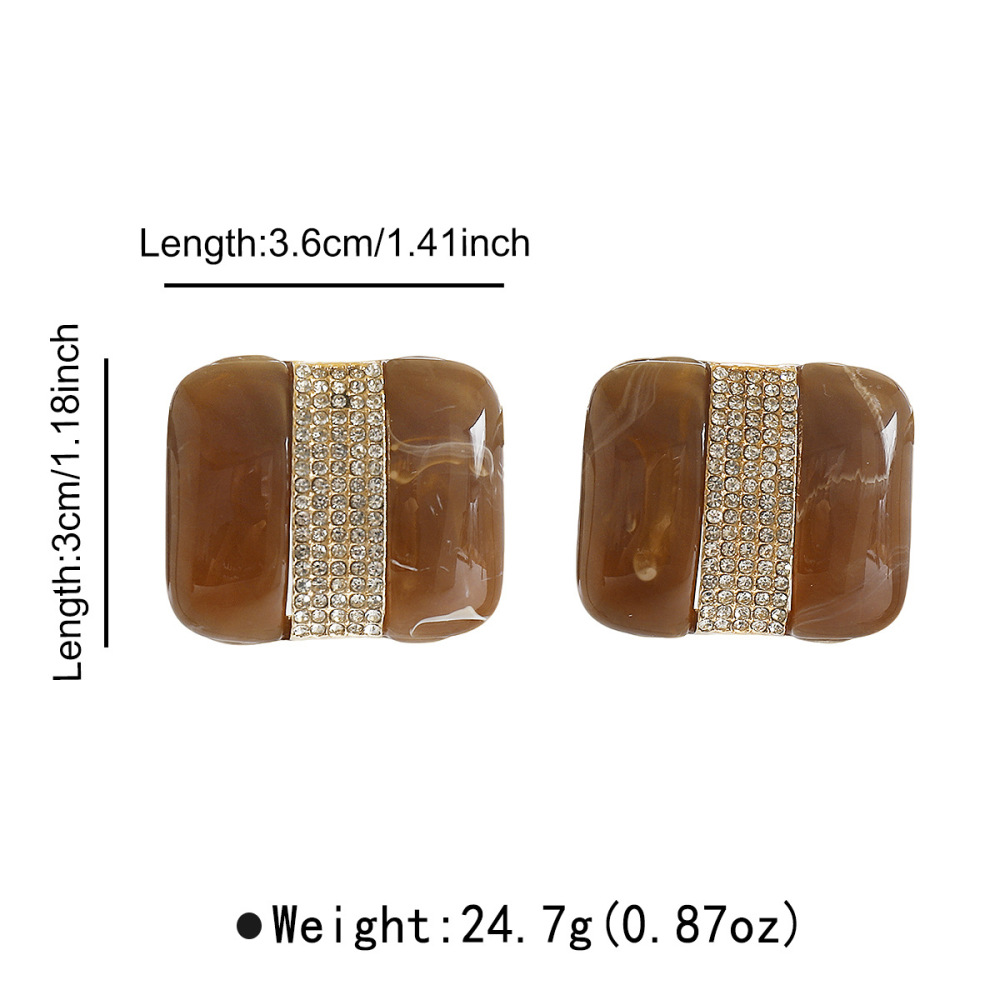Boucles D'Oreilles Puces Rétro Rectangulaires En Résine Et Strass Pour Femmes, Collection Classique