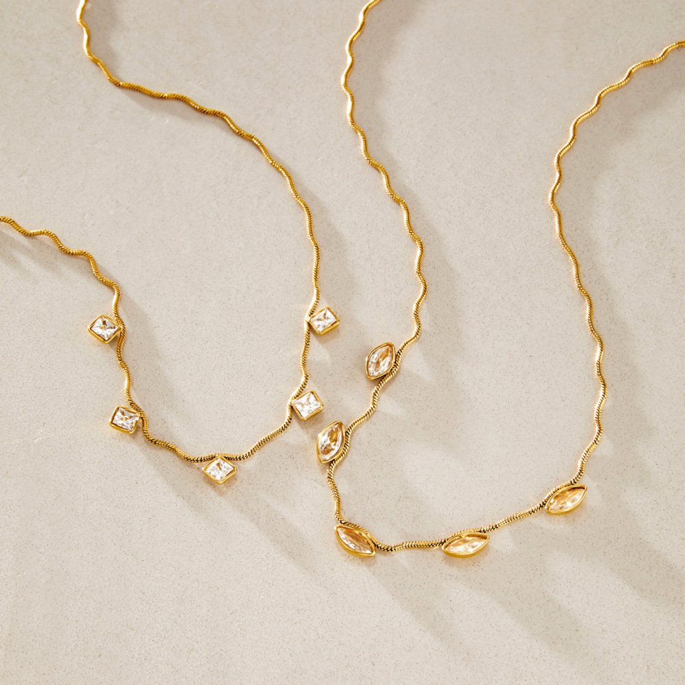 Colliers Pendentifs Pour Femmes En Acier Inoxydable, Forme Ondulée, Couleur Or, Zircon h5Image4