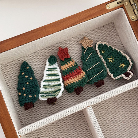 Pinces À Cheveux En Coton Tissé, Motif Plante De Noël Mignon Et Simple