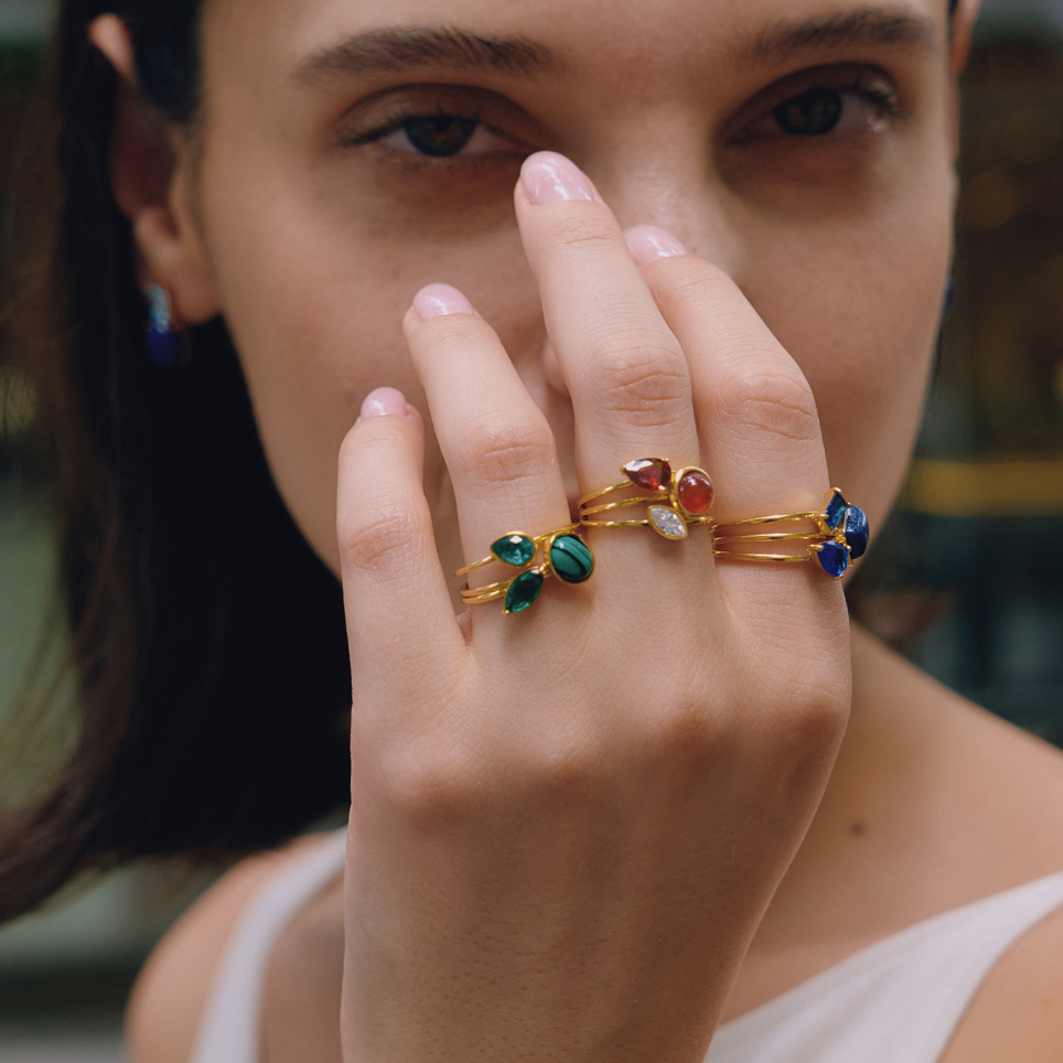 Ensembles De Bagues Pour Femmes En Acier Inoxydable Étanche, Couleur Or, En Forme De Goutte Et D'Ellipse, Serties De Zircon Naturel. h5Image4