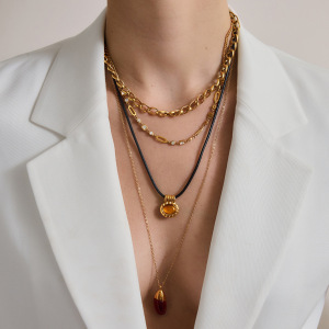 Colliers Pendentifs Pour Femmes, Collection Simple Series Retro Droplet, Dégradé De Couleurs, En Acier Inoxydable Étanche, Couleur Or h5 Image4