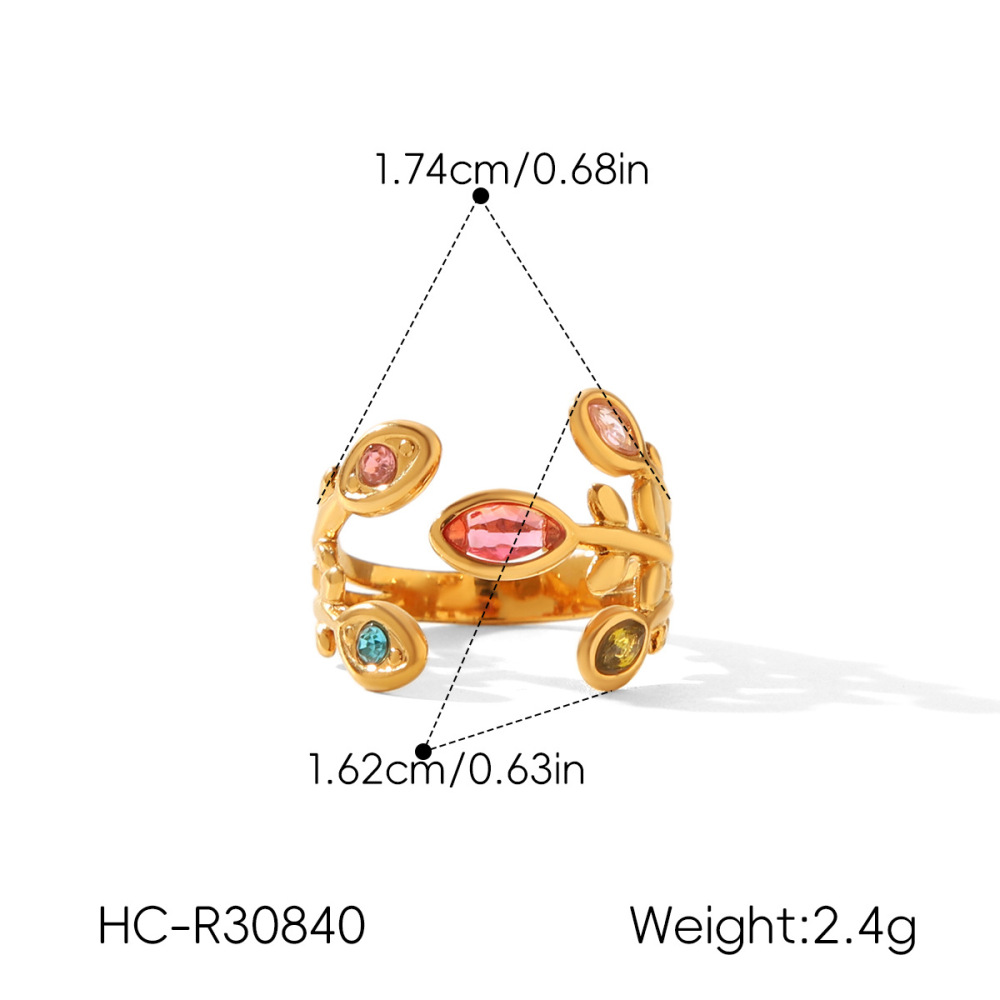 Bagues Pour Femmes En Acier Inoxydable Doré, Étanches, Serties De Zircon Et De Pierres Précieuses, Collection Simple Daily Leaf h5Image2