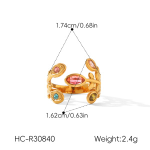 Bagues Pour Femmes En Acier Inoxydable Doré, Étanches, Serties De Zircon Et De Pierres Précieuses, Collection Simple Daily Leaf h5 Image2