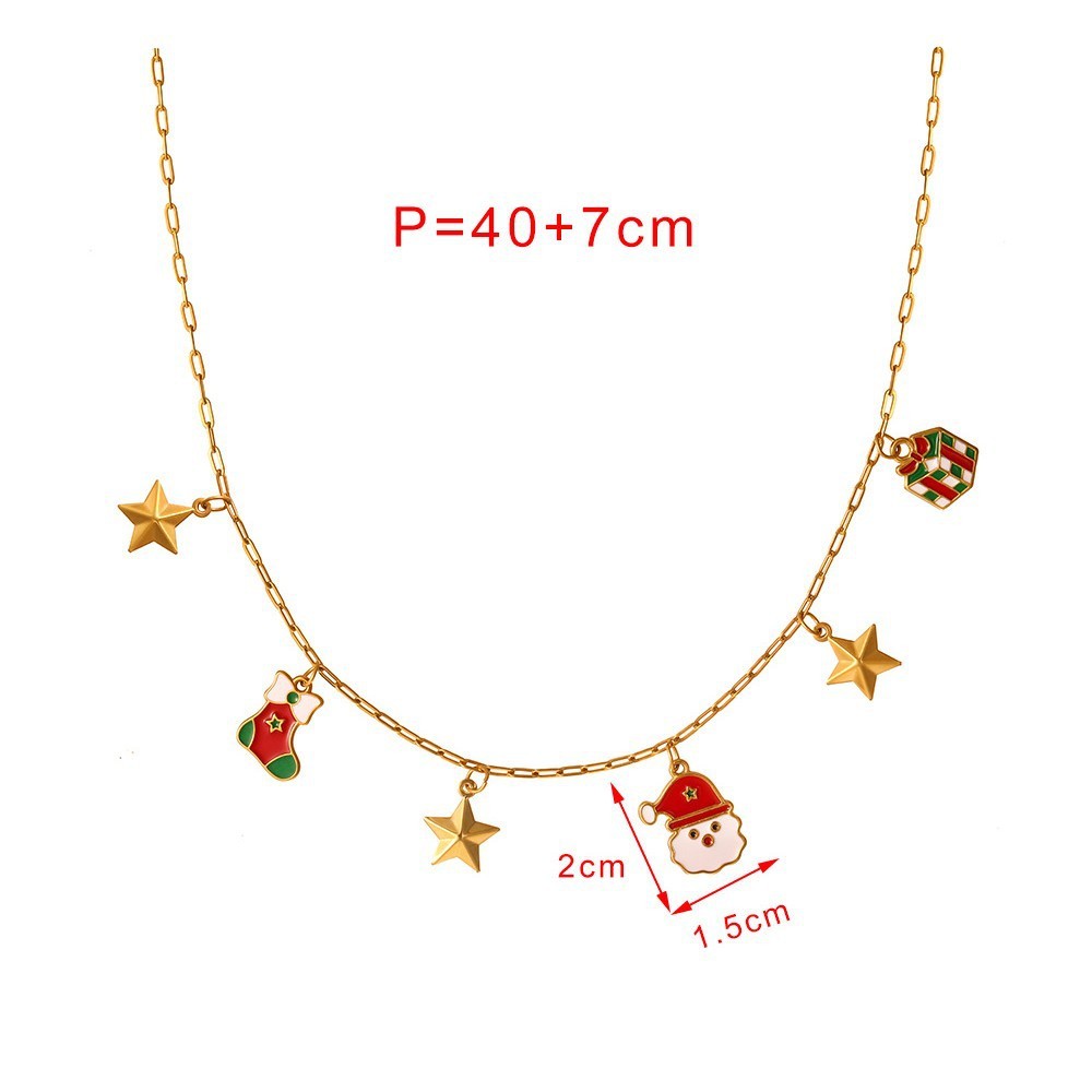 Colliers Pendentifs Pour Femmes, Collection Romantique, En Forme D'Étoile De Noël Mignonne, En Acier Inoxydable Étanche, Couleur Or Image4
