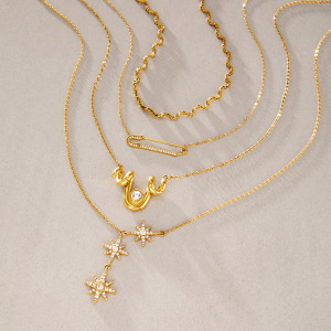 Colliers Pendentifs Pour Femmes, Collection Simple Series, Forme Irrégulière, Soleil, Acier Inoxydable, Étanche, Couleur Or h5 Image4
