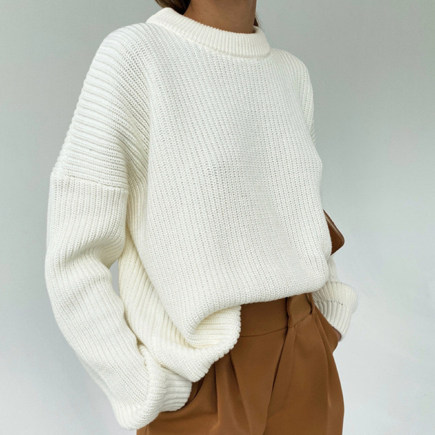 Pull En Maille Épaisse, Coupe Ample Et Décontractée, Couleur Unie h5Image2