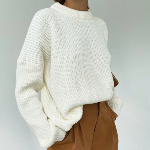 Pull En Maille Épaisse, Coupe Ample Et Décontractée, Couleur Unie h5 Image2