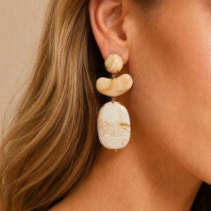 Boucles D'Oreilles Pendantes Pour Femmes, Style Rétro, Forme Irrégulière, Dégradé De Couleurs, En Acier Inoxydable Étanche, Collection Simple Series h5 Image4