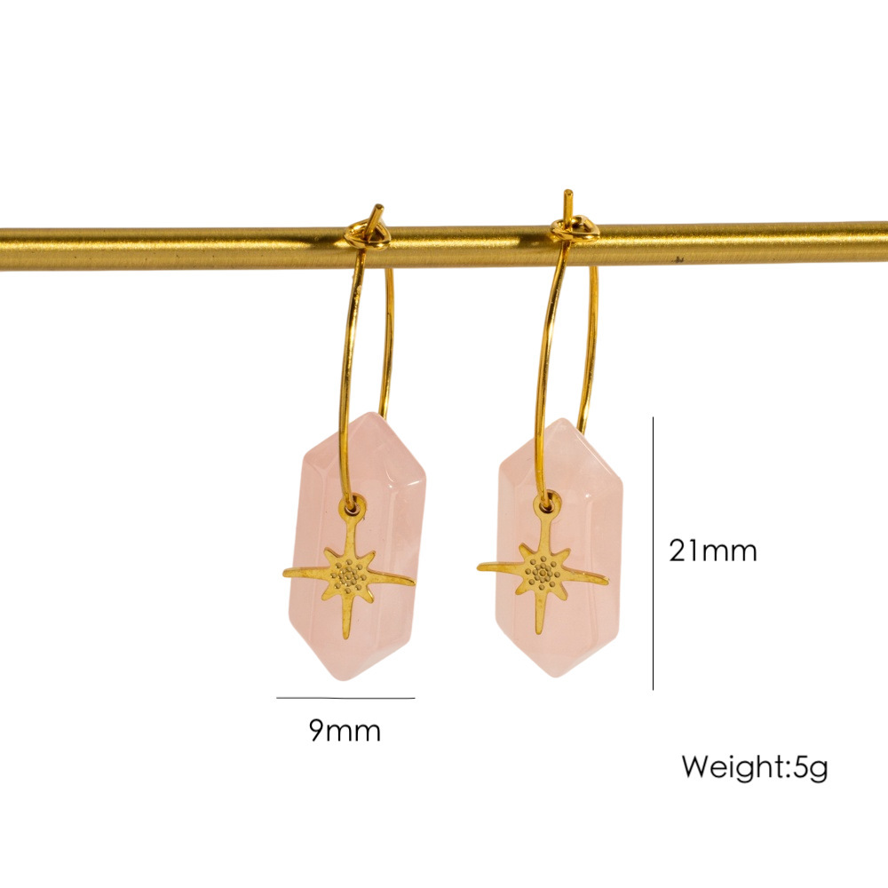 Boucles D'Oreilles Pendantes Pour Femme, Style Bohème Ethnique, En Acier Inoxydable, Couleur Or, En Forme De Soleil Et D'Étoile, Avec Pierre Naturelle. Design Ethnique.