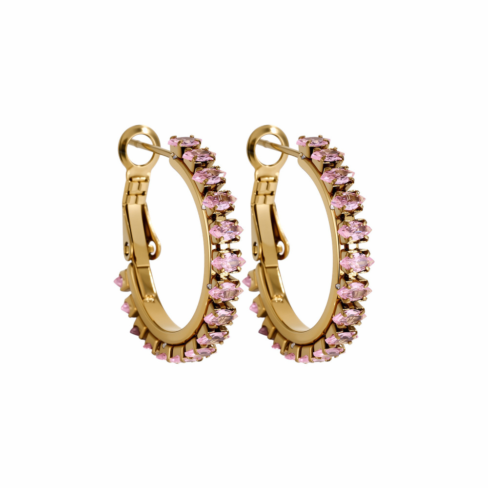 Boucles D'Oreilles Créoles Pour Femmes, Collection Daily Circle, En Acier Inoxydable, Étanches, Couleur Or, Avec Zircon.