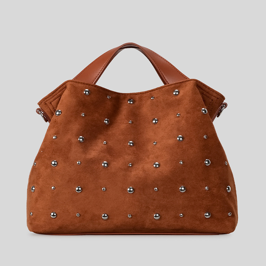 Sac À Main Carré Pour Femme En Daim Uni, Style Décontracté, Orné De Clous Et De Détails Métalliques. 