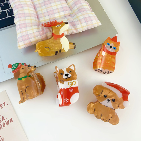 Collection Simple - Mignonnes Figurines D'Animaux De Dessin Animé Pour Noël - Griffes À Cheveux Acryliques 2