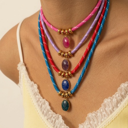 Colliers Tressés Pour Femmes, En Acier Inoxydable, Couleur Or, Forme Ellipse, Étanches, Avec Pierre Naturelle, Collection Simple Series Daily