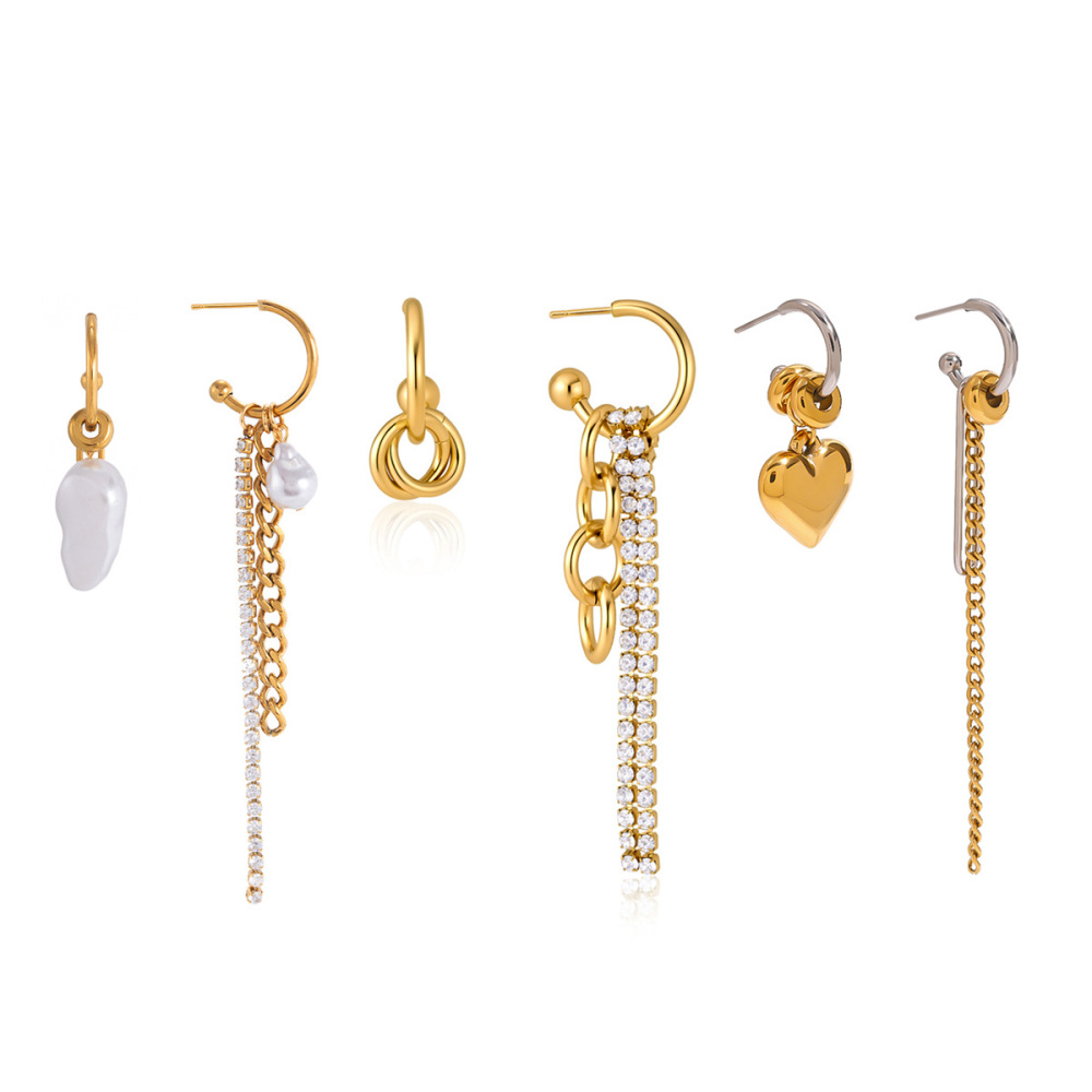 Boucles D'Oreilles Pendantes Pour Femme, Élégantes Et Raffinées, En Acier Inoxydable Doré, Forme Irrégulière Et Pompon, Avec Chaînette. Design Simple. Image5