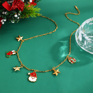 Colliers Pendentifs Pour Femmes, Collection Romantique, En Forme D'Étoile De Noël Mignonne, En Acier Inoxydable Étanche, Couleur Or h5 Image3