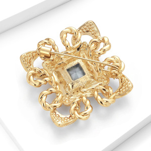 Broches De Luxe Rétro En Métal, Forme Géométrique Unie, Strass Et Pierres Précieuses Artificielles h5 Image3
