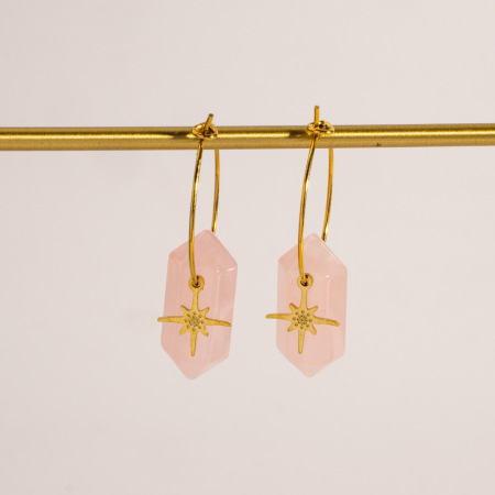 Boucles D'Oreilles Pendantes Pour Femme, Style Bohème Ethnique, En Acier Inoxydable, Couleur Or, En Forme De Soleil Et D'Étoile, Avec Pierre Naturelle. Design Ethnique. 2