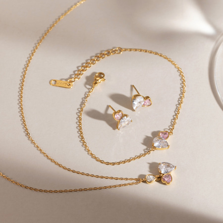 Ensembles De Colliers Pour Femmes En Acier Inoxydable Imperméable Avec Pendentif Cœur En Goutte Et Zircon Doré 2