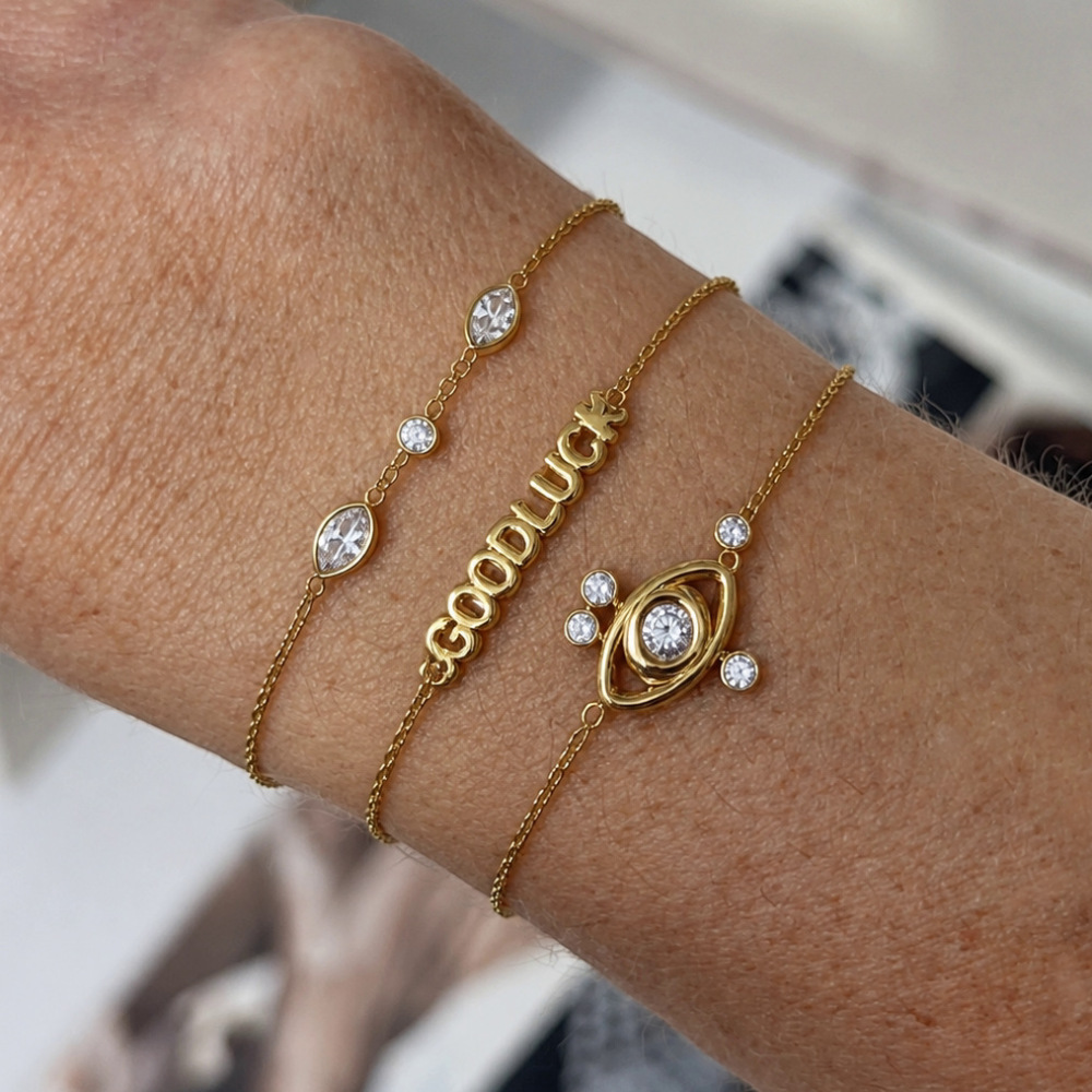Bracelets À Breloques Œil Du Diable En Acier Inoxydable, Étanches, Couleur Or Et Zircon Pour Femmes Image2