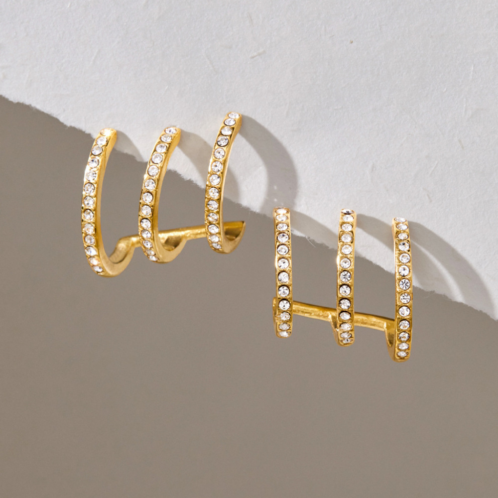 Boucles D'Oreilles Puces Pour Femmes, Forme Irrégulière, En Acier Inoxydable, Couleur Or, Étanches, Avec Zircon. Collection Simple, Pour Tous Les Jours. Image4